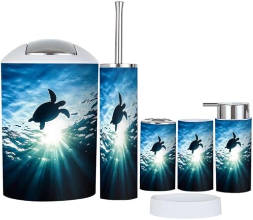 Boho Hawaiian Sea Turtle Bathroom Accessory Set 6 Piece