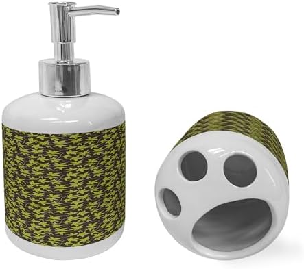 Ambesonne Floral Soap Dispenser Toothbrush Holder Set Ceramic Antique Design