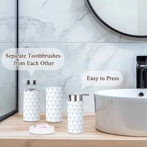 Coquette 6-Piece Bathroom Accessories Set with Blue Ribbon Bow Design