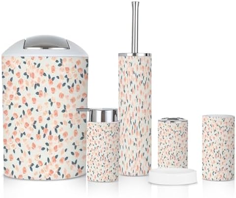 6-Piece Boho Bathroom Accessories Set with Floral Design