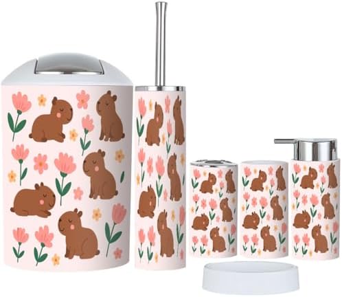 Boho Funny Capybara Bathroom Accessory Set 6 Piece