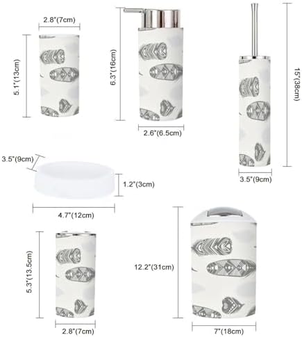 6 Pcs Bathroom Accessories Set with Feather Silhouettes Design