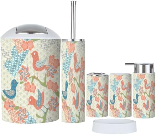 Modern 6-Piece Bathroom Accessories Set with Abstract Design