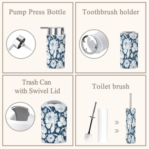 6 Piece Monochrome Bathroom Accessories Set
