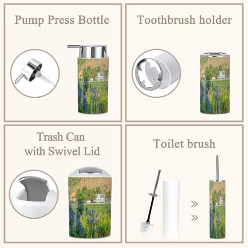 6 Piece Boho Bathroom Accessories Set with Flower Design