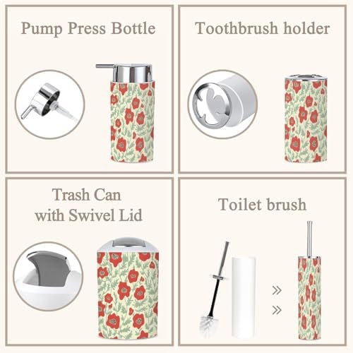 6 Piece Boho Bathroom Accessories Set with Flowers Abstract Design