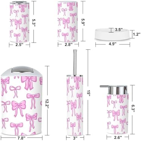 6-Piece Bathroom Accessories Set with Pink Bow Ribbon