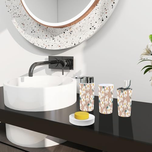 Boho Daisy Trash Can Bathroom Accessories Set 6 Piece