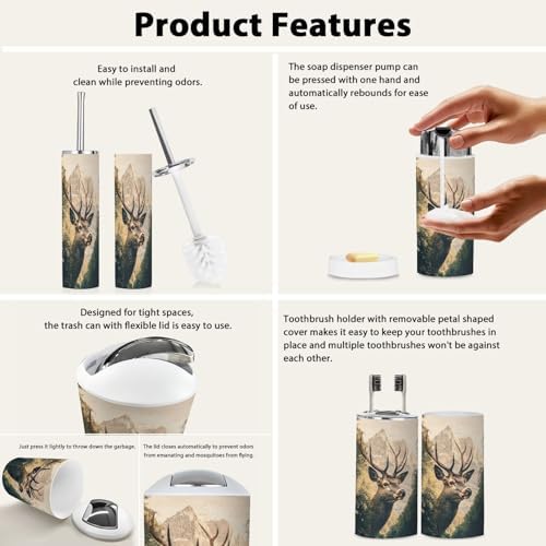 Boho Bathroom Accessory Set 6 Piece Modern Nature Design