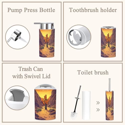 6 Piece Boho Bathroom Accessories Set with Cactus Stained Glass Design