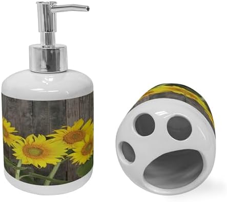 Ambesonne Ceramic Soap Dispenser Toothbrush Holder Set