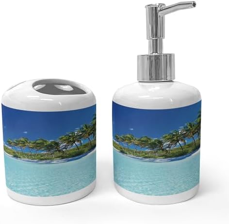 Ambesonne Ocean Soap Dispenser Toothbrush Holder Set