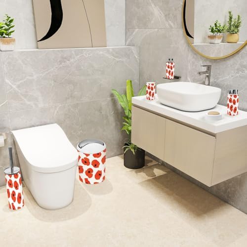 6 Piece Boho Bathroom Accessories Set with Flower Print