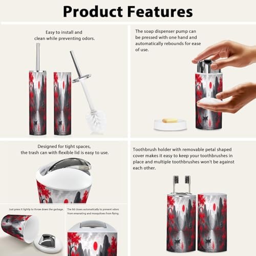 Boho Japanese Style 6-Piece Bathroom Accessory Set