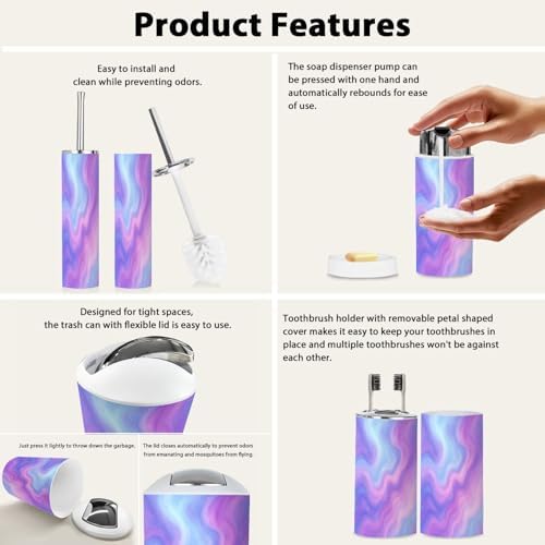 Boho Soft Pastel Bathroom Accessory Set 6 Piece