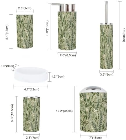 Boho Bathroom Accessory Set 6 Piece White Flowers Fern Leaves