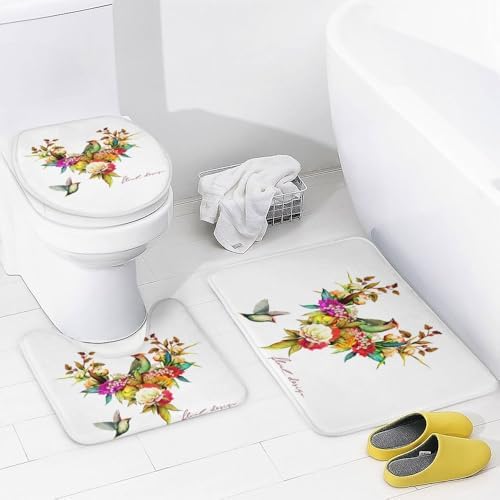 Kuizee 4-Piece Floral Shower Set with Rugs 72x72 Inch