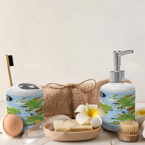 Ambesonne Cartoon Soap Toothbrush Holder Set 2 Pcs Apple Green and Pale Blue