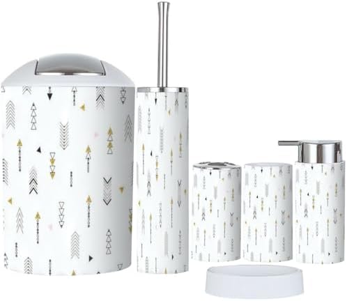 Modern Bathroom Accessories Set 6 Pcs in Black and Gold