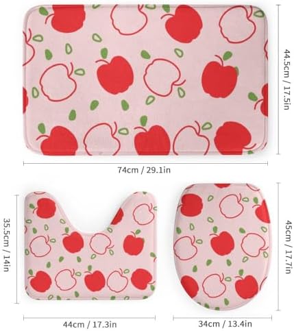 Kuizee 4-Piece Shower Curtain Set with Non-Slip Rugs - Apple Fruit Pink