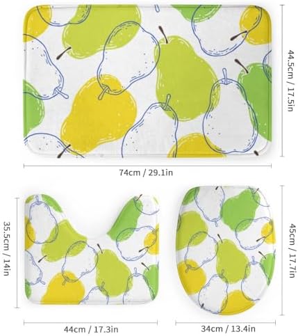 Kuizee 4-Piece Shower Curtain Set with Non-Slip Rugs Pear Fruits Texture