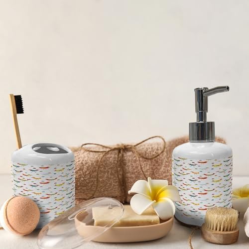 Ambesonne Vibrant Soap Toothbrush Holder Set 2 Pcs Ceramic Modern Doodle Design