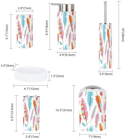 Modern Bathroom Accessories Set 6 Pcs with Feather Aztec Detail