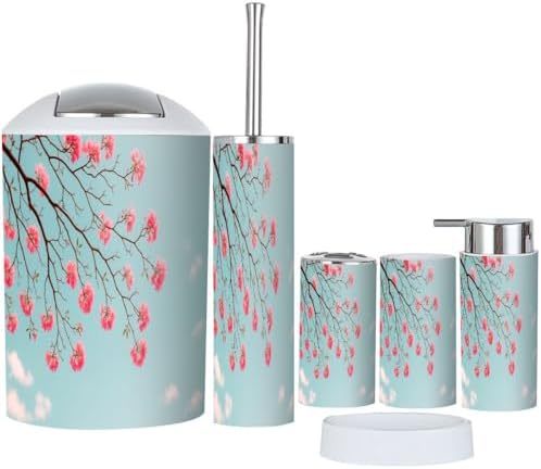 Boho Cherry Blossom Bathroom Accessory Set of 6