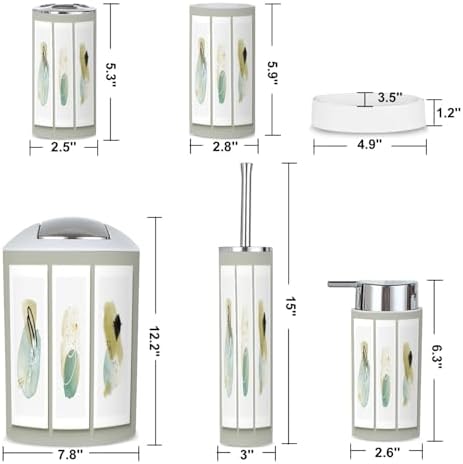 6 Piece Bathroom Accessories Set Teal Peach Boho Style