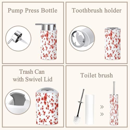 6 Piece Bathroom Accessories Set with Red Toss