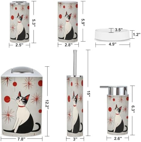6 Piece Bathroom Accessories Set with Cats Print 1