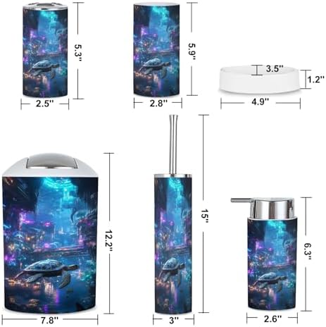 6-Piece Bathroom Accessories Set with Robotic Sea Turtle and Bioluminescent Plants