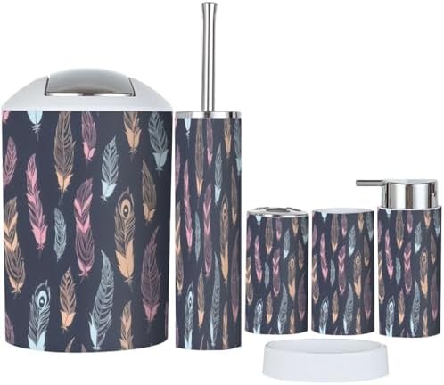 6 Pcs Ethnic Feathers Bathroom Accessories Set