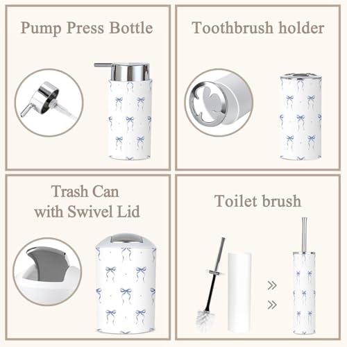 6 Piece Bathroom Accessories Set Soft Blue Boho Design