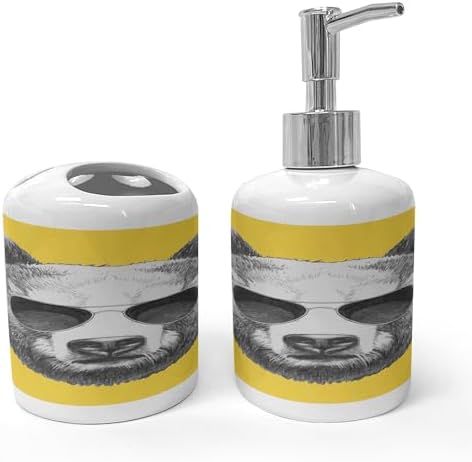 Ambesonne Ceramic Soap Toothbrush Holder Set 2 Pcs Bear Design