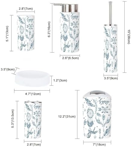 Bathroom Accessories Set 6 Pcs Seamless Boho Style Decor