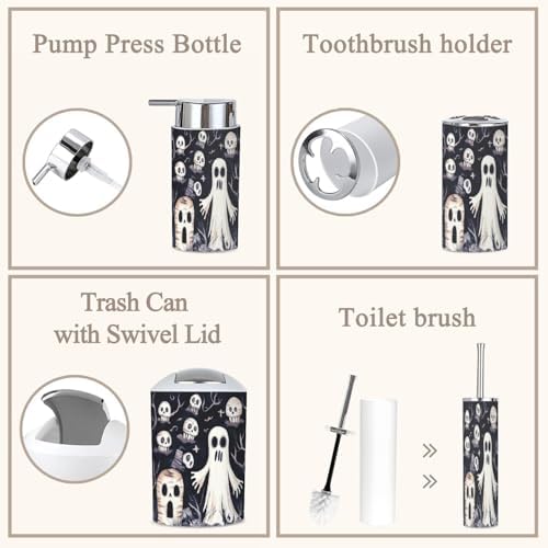 6 Piece Bathroom Accessories Set with Cute Ghosts Design