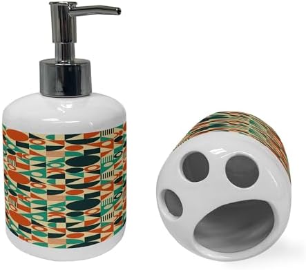 Ambesonne Geometric Soap Toothbrush Holder Set 2 Pcs Mid-Century Style