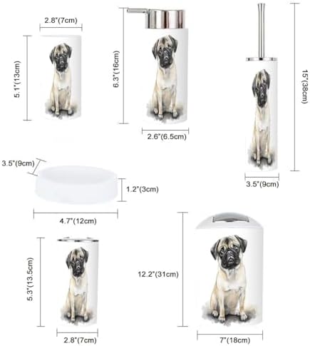 Boho Bathroom Accessory Set 6 Piece with Pug Design