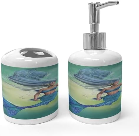 Ambesonne Underwater Soap Dispenser Toothbrush Holder Set