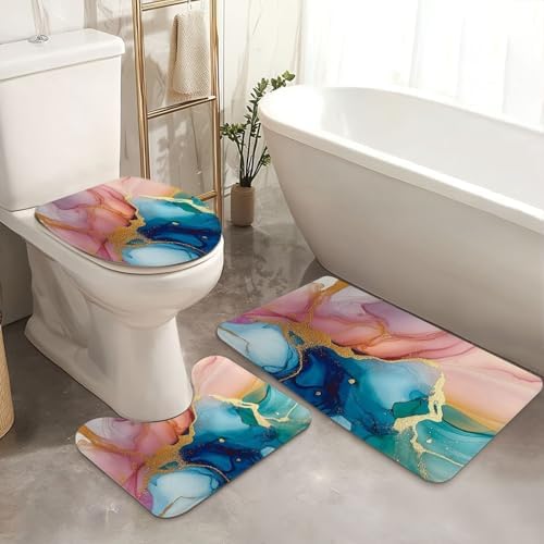 4 Piece Shower Curtain Set with Non-Slip Mats