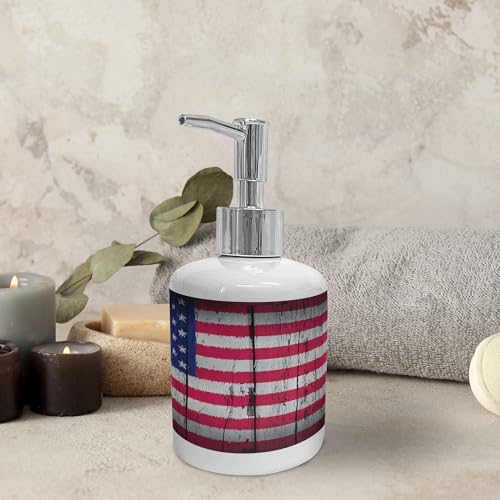 Ambesonne USA Ceramic Soap Dispenser Toothbrush Holder Set 1