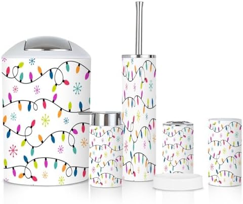 6 Piece Bathroom Accessories Set with Christmas Light Snowflakes Design