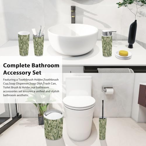 Boho Bathroom Accessory Set 6 Piece White Flowers Fern Leaves