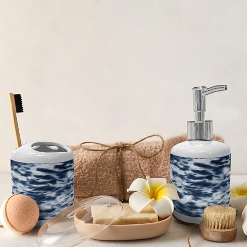 Ambesonne Ikat Print Soap Toothbrush Set Ceramic Retro Design