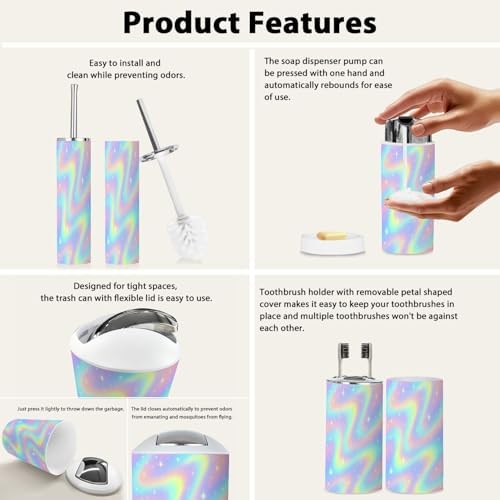 Boho Dreamy Rainbow Bathroom Accessory Set of 6