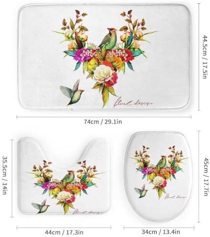 Kuizee 4-Piece Floral Shower Set with Rugs 72x72 Inch