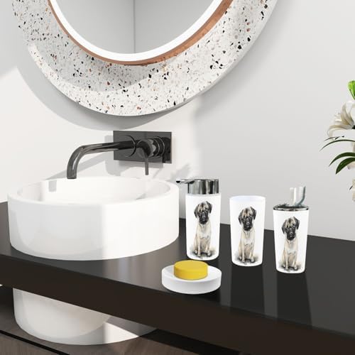 Boho Bathroom Accessory Set 6 Piece with Pug Design