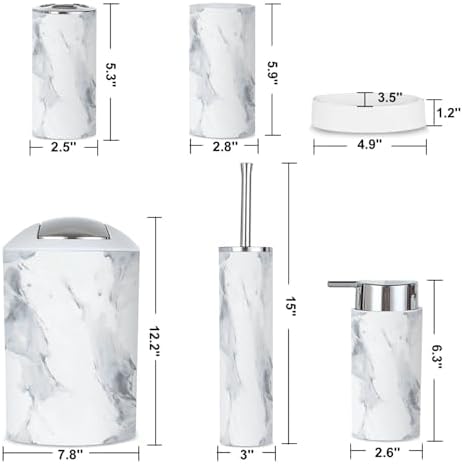 6 Piece Grey Marble Bathroom Accessories Set