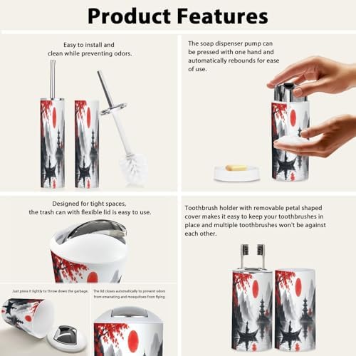Boho Japanese Style Bathroom Accessory Set of 6